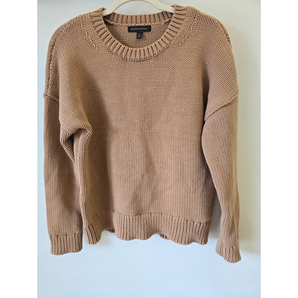 Banana Republic Womens M Camel Tan Shaker Stitch Chunky Knit Crew Neck Sweater